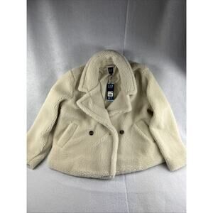 GAP Women's Double Breasted Look Casual Ultra-Soft Sherpa Jacket L In Cream